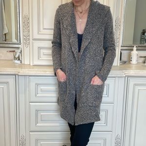 Knit long cardigan with hood and pockets